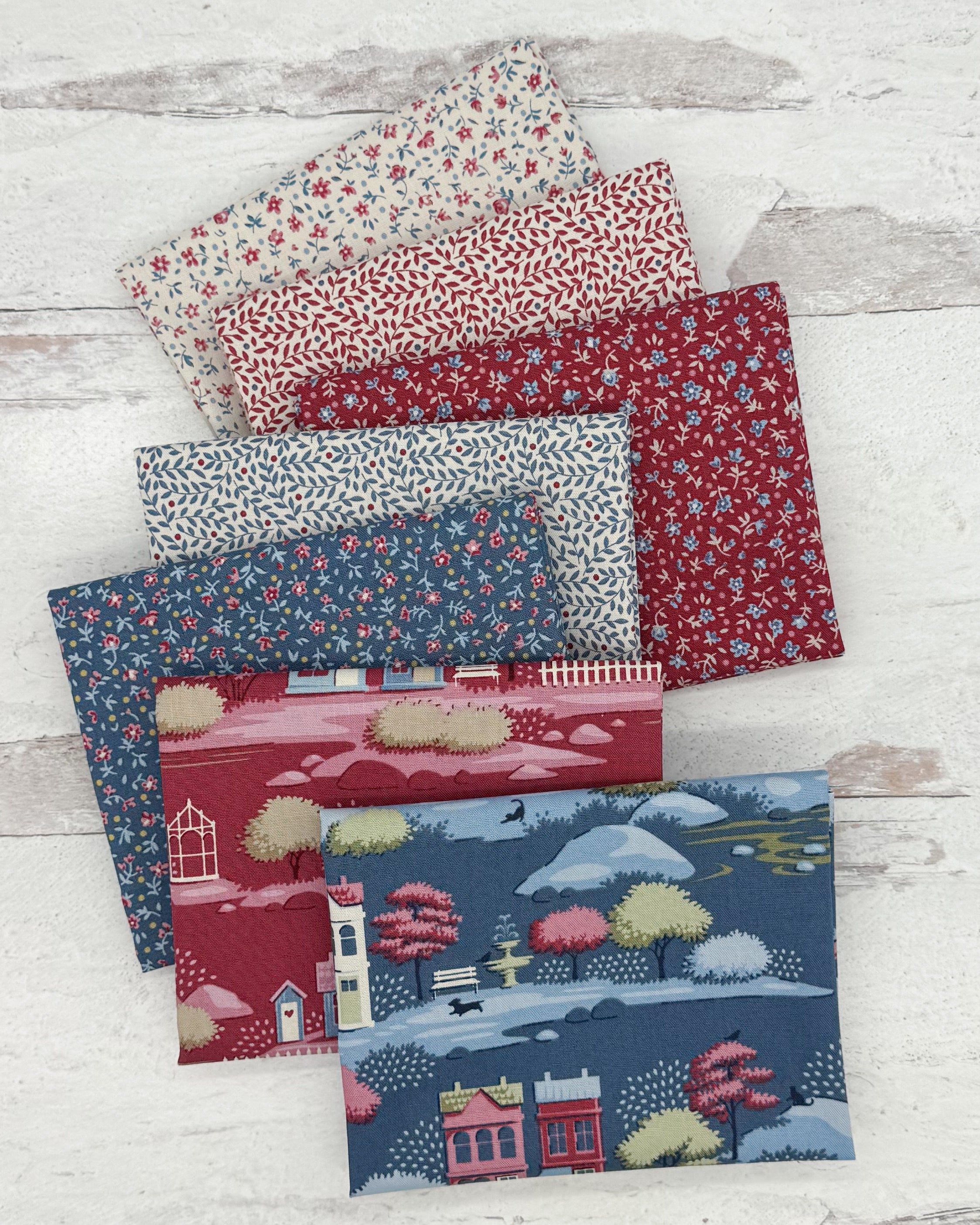 Village Life Blenders Burgundy/Blue Fat Quarter Bundle by Tilda for Tilda Fabrics (