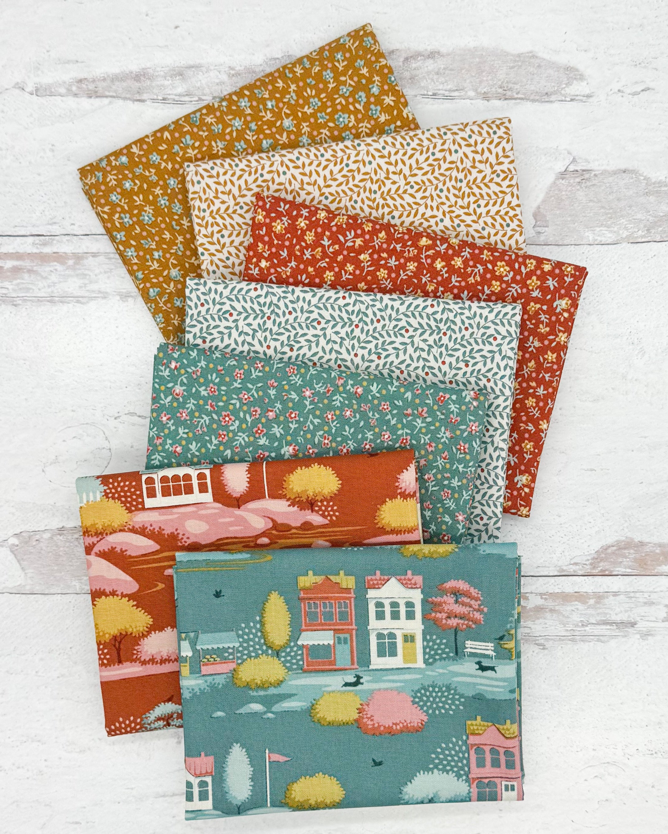 Village Life Blenders Rust/Teal  Fat Quarter Bundle by Tilda for Tilda Fabrics
