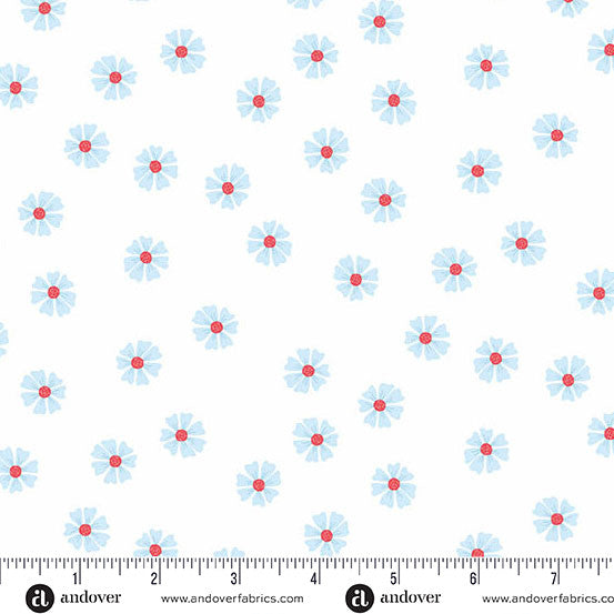 Oh Say Can You Sew White Dancing Daisies Yardage by Amy Latta for Andover Fabrics