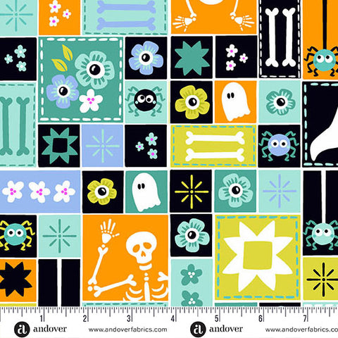 Ghostly Garden Aqua Sew Spooky Yardage by KP Creates for Andover Fabrics