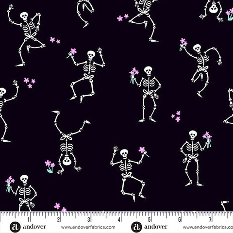 Ghostly Garden Black Skeleton Jig Yardage by KP Creates for Andover Fabrics