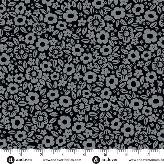 Ghostly Garden Black Floral Fright Yardage by KP Creates for Andover Fabrics