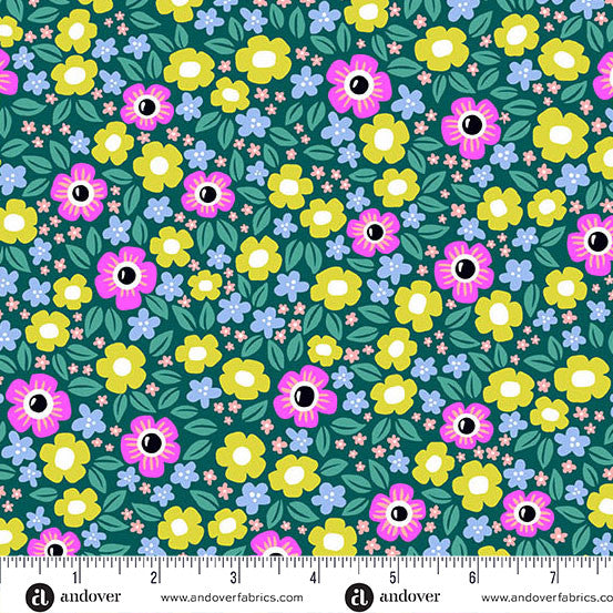 Ghostly Garden Teal Floral Fright Yardage by KP Creates for Andover Fabrics