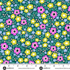 Ghostly Garden Teal Floral Fright Yardage by KP Creates for Andover Fabrics