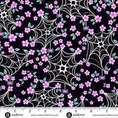 Ghostly Garden Black Web and Bloom Yardage by KP Creates for Andover Fabrics