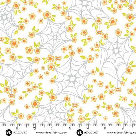 Ghostly Garden White Web and Bloom Yardage by KP Creates for Andover Fabrics