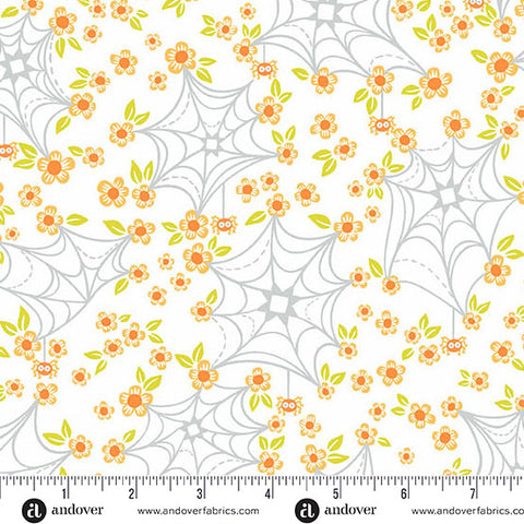 Ghostly Garden White Web and Bloom Yardage by KP Creates for Andover Fabrics
