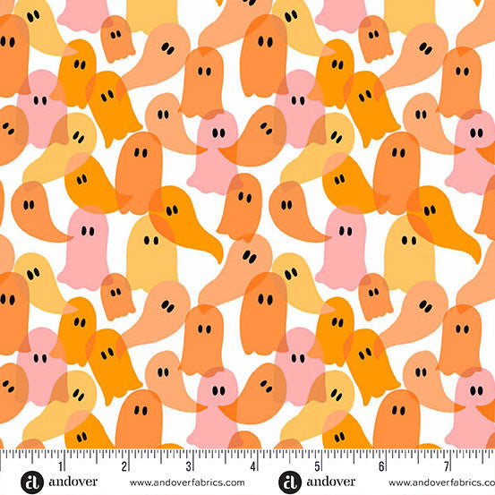 Ghostly Garden Orange Ghost Party Yardage by KP Creates for Andover Fabrics