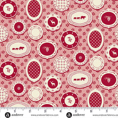 A Woodsy Cottage Rose Pink Plate Wall Yardage by Judy Jarvi for Andover Fabrics