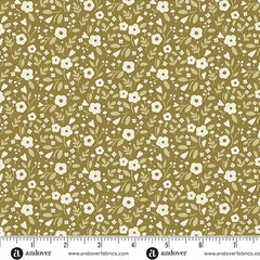 A Woodsy Cottage Olive Green Little Darling Yardage by Judy Jarvi for Andover Fabrics