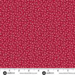 A Woodsy Cottage Strawberry Little Leaves Yardage by Judy Jarvi for Andover Fabrics