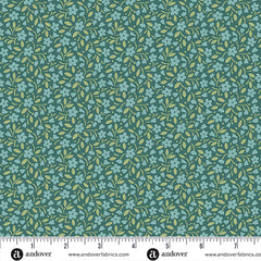 Heartland Dark Teal Hearts and Flowers Yardage by Judy Jarvi for Andover Fabrics