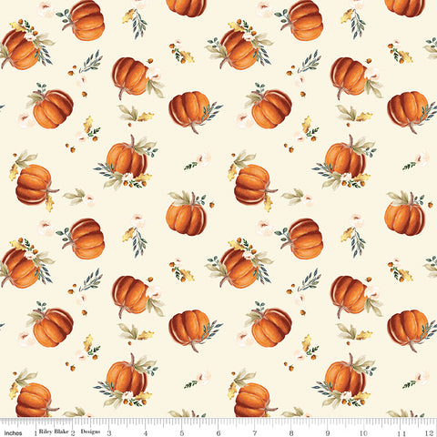 Shades Of Autumn Cream Pumpkins Yardage by My Mind