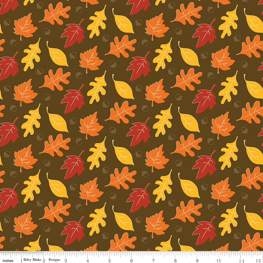 Fall's In Town Brown Leaves Yardage by Sandy Gervais for Riley Blake Designs