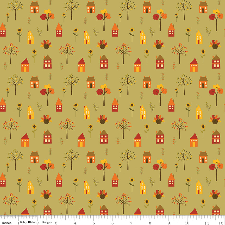 Fall's In Town Green Village Yardage by Sandy Gervais for Riley Blake Designs