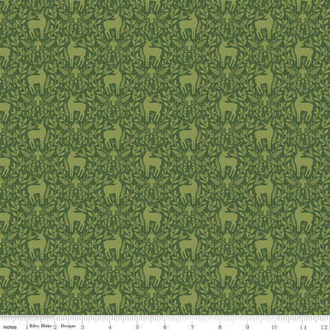 Yuletide Forest Green Deer Damask Yardage by Katherine Lenius for Riley Blake Designs