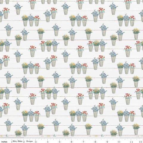 Farmhouse Summer Off White Flower Pots Yardage by Echo Park Paper Co. for Riley Blake Designs