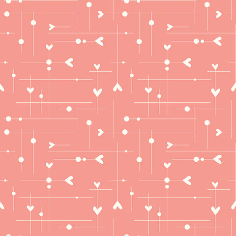 I Love Us Coral Dash & Dot Hearts Yardage by Sandy Gervais for Riley Blake Designs