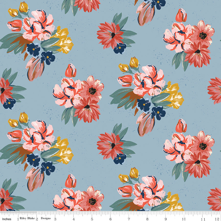 Wild Rose Blue Floral Yardage by the RBD Designers for Riley Blake Designs