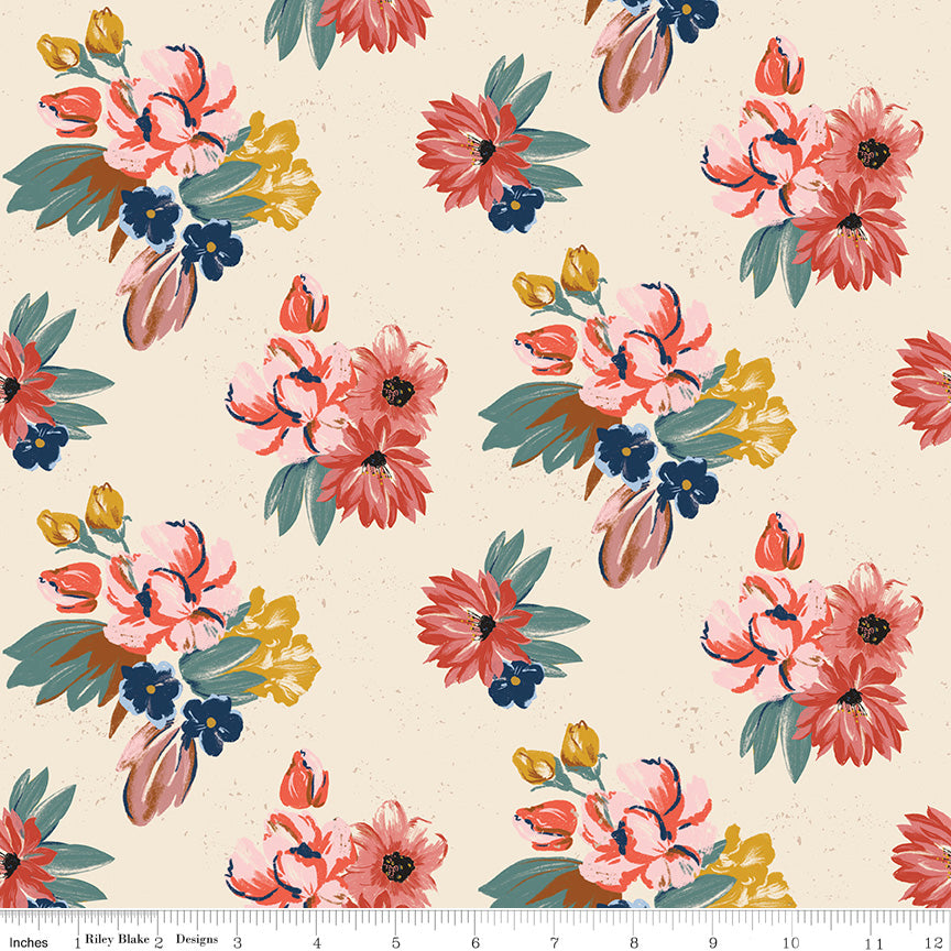 Wild Rose Cream Floral Yardage by the RBD Designers for Riley Blake Designs