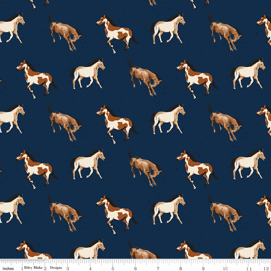 Wild Rose Navy Horses Yardage by the RBD Designers for Riley Blake Designs