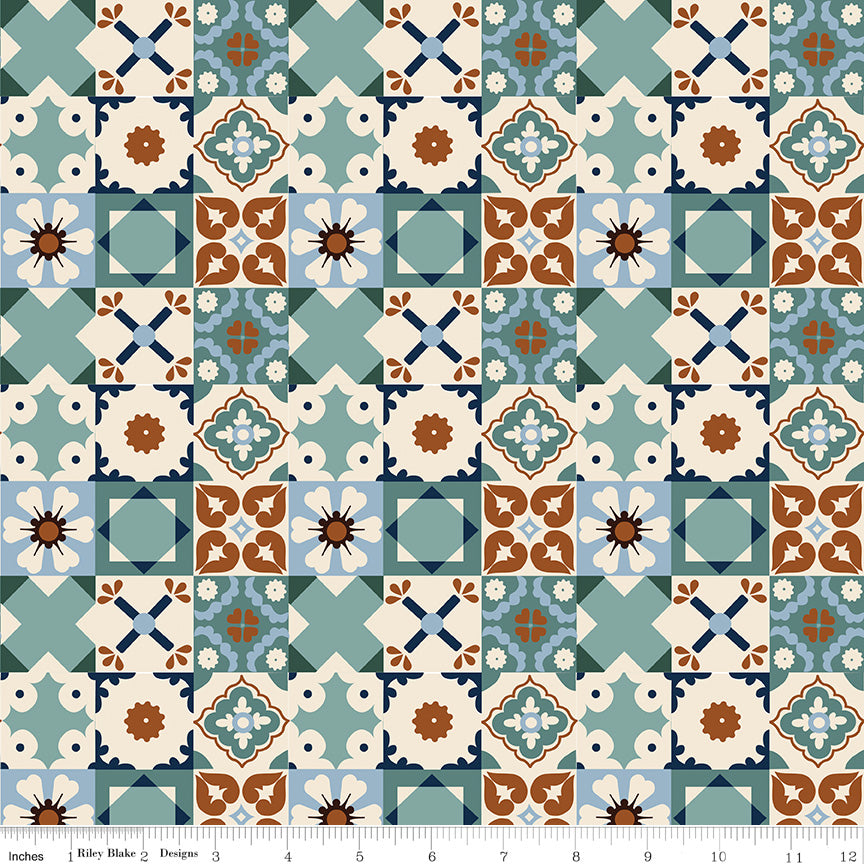 Wild Rose Teal Tiles Yardage by the RBD Designers for Riley Blake Designs