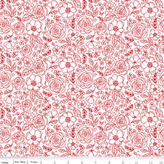 My Valentine White Lined Roses Yardage by Echo Park Paper Co. for Riley Blake Designs