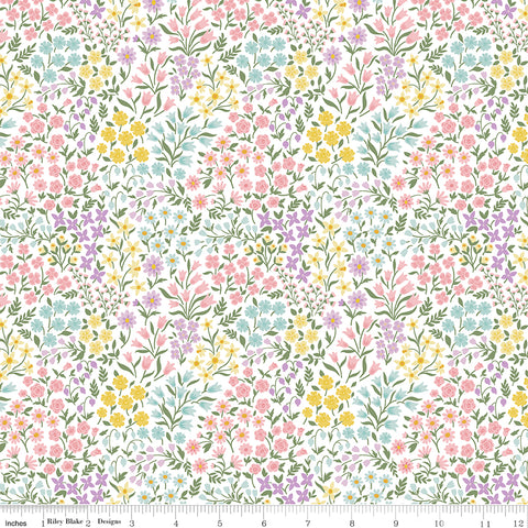 Bunny Trail White Spring Floral Yardage by Dani Mogstad for Riley Blake Designs