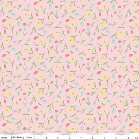 Bunny Trail Pink Tulip Toss Yardage by Dani Mogstad for Riley Blake Designs