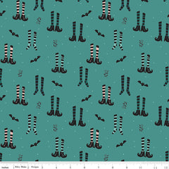 Little Witch Light Teal Witches Socks Yardage by Jennifer Long for Riley Blake Designs