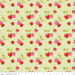 Picnic Florals Green Strawberries Yardage by My Mind's Eye for Riley Blake Designs