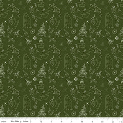 Christmas Is In Town Dark Green Doodles Yardage by Sandy Gervais for Riley Blake Designs