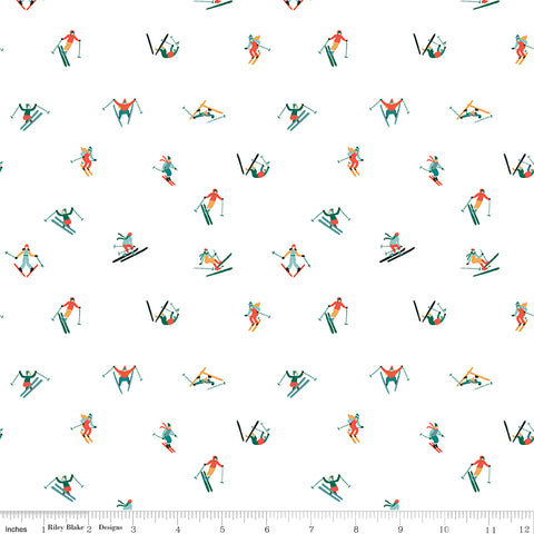 Ski Hill White Skiers Yardage by Corinne Wells for Riley Blake Designs