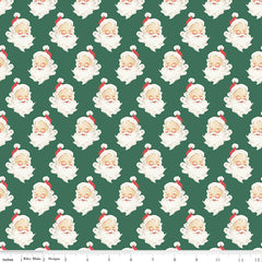 Merry Little Christmas Green Santa Heads Yardage by My Mind's Eye for Riley Blake Designs