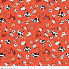 Farm Livin' Red Animal Toss Yardage by Diane Labombarbe for Riley Blake Designs