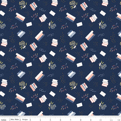 Between The Pages Navy Bookish Life Yardage by Fran Gulick for Riley Blake Designs