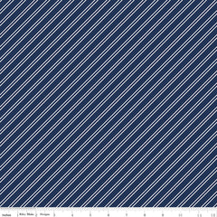 Between The Pages Navy Stripes Yardage by Fran Gulick for Riley Blake Designs