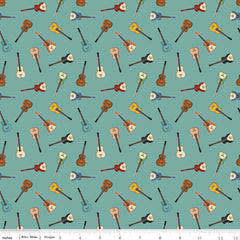 Cowboys Teal Guitars Yardage by Echo Park Paper Co. for Riley Blake Designs