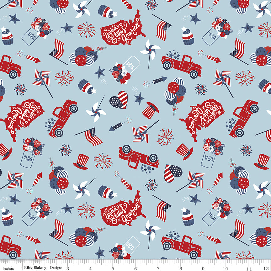 Stars and Stripes Forever Sky Main Yardage by Lori Whitlock for Riley ...