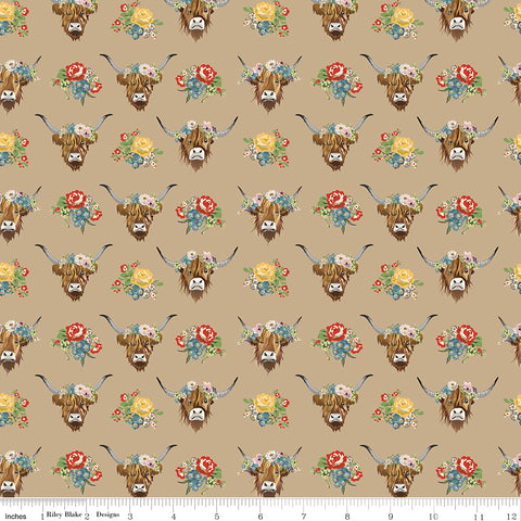 Cowgirl Brown Highland Cows Yardage by Echo Park Paper Co. for Riley Blake Designs