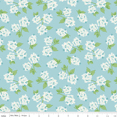 Correspondence Aqua Hydrangeas Yardage by Beverly McCullough for Riley Blake Designs