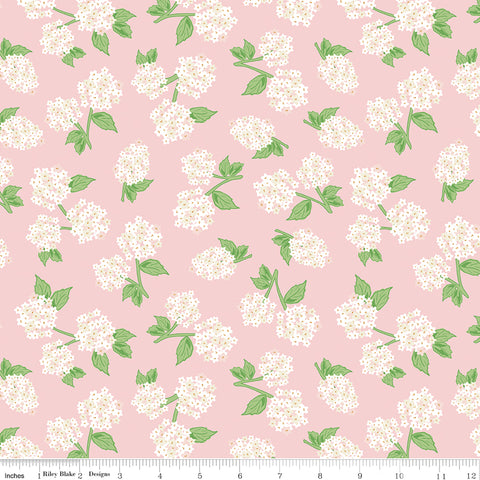 Correspondence Pink Dogwood Hydrangeas Yardage by Beverly McCullough for Riley Blake Designs