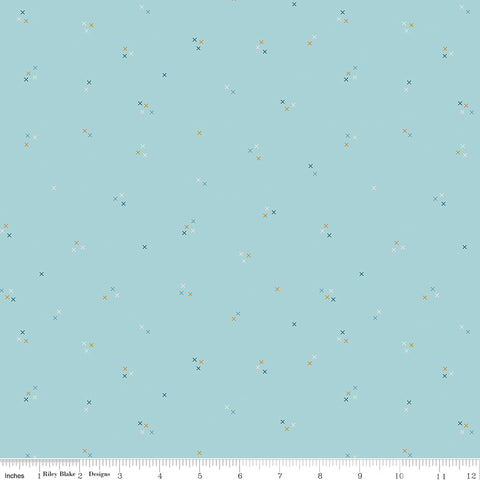 Correspondence Aqua Stitching Yardage by Beverly McCullough for Riley Blake Designs