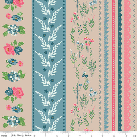 Correspondence Wheat Wide Stripe Yardage by Beverly McCullough for Riley Blake Designs