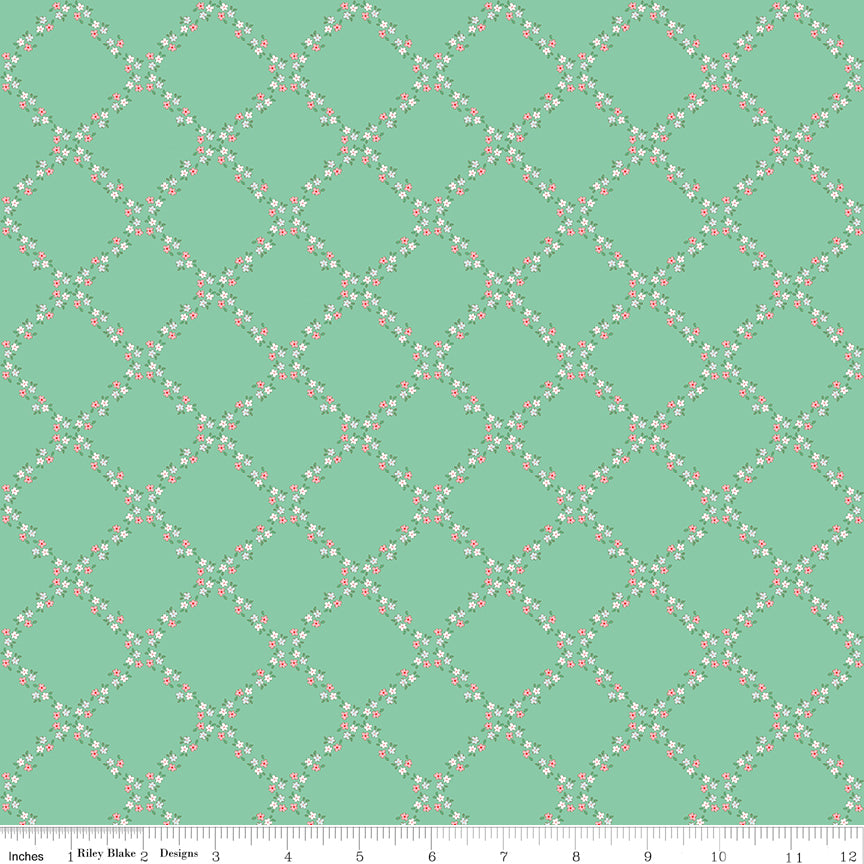 Whimsical Woodland Green Lattice Yardage by Tasha Noel for Riley Blake Designs