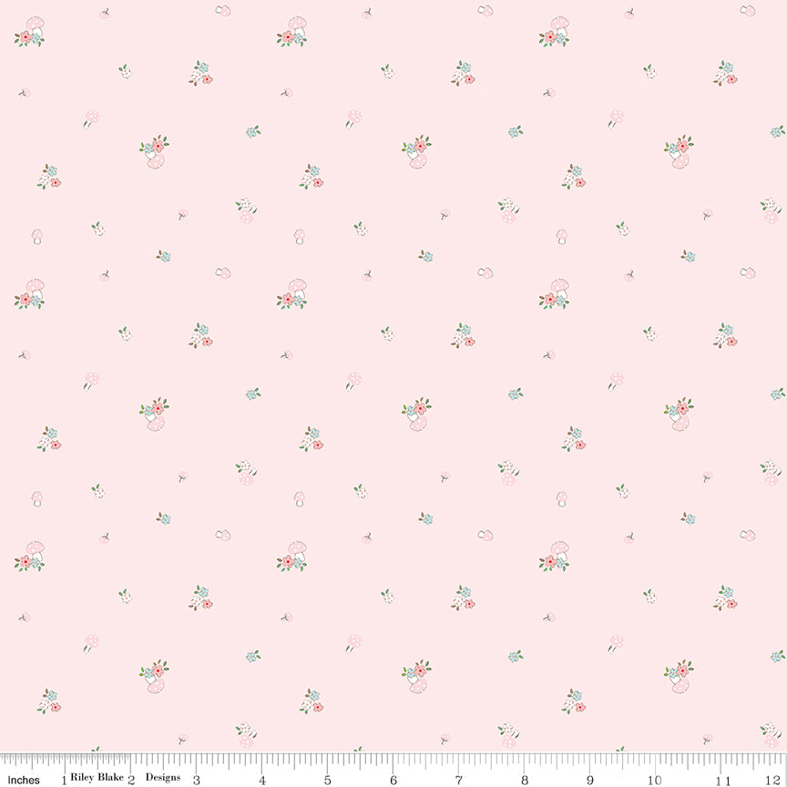 Whimsical Woodland Pink Mushrooms Yardage by Tasha Noel for Riley Blake Designs