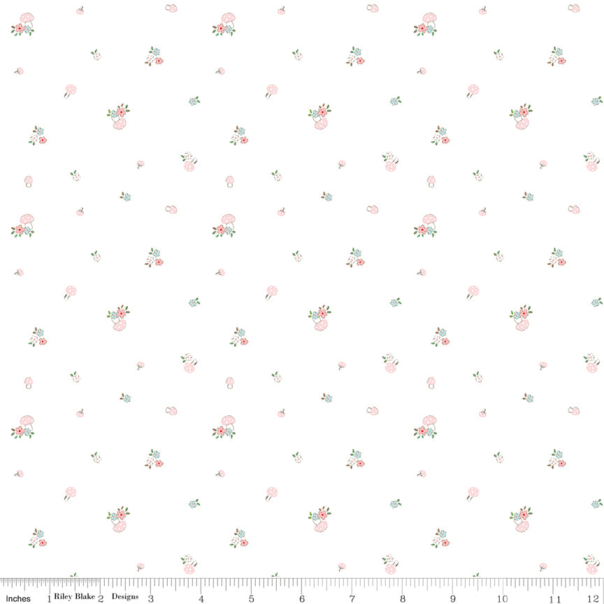 Whimsical Woodland White Mushrooms Yardage by Tasha Noel for Riley Blake Designs