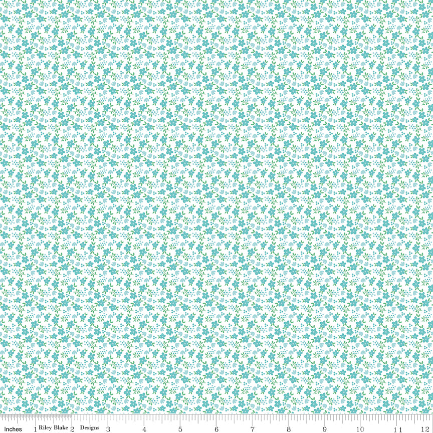 Whimsical Woodland Aqua Mini Florals Yardage by Tasha Noel for Riley Blake Designs
