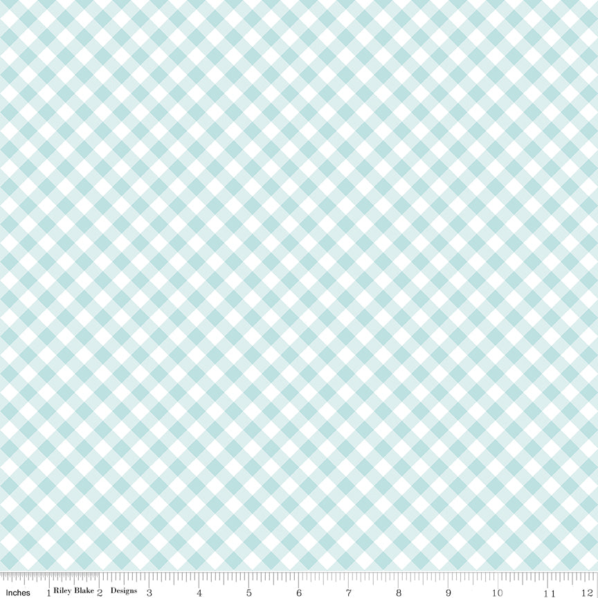 Whimsical Woodland Aqua Diagonal Gingham Yardage by Tasha Noel for Riley Blake Designs