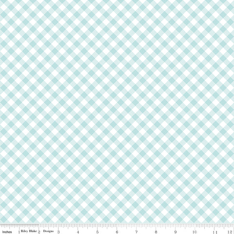 Whimsical Woodland Aqua Diagonal Gingham Yardage by Tasha Noel for Riley Blake Designs